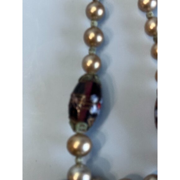 Vintage Japan Cultured Pearl Necklace With Glass Lampwork Beads 16" Elegant Jewe - Picture 9 of 11
